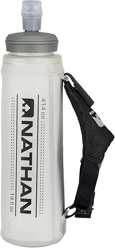 Nathan ExoShot Lite - Frasco de hidratación de mano de 14 onzas, con correa de mano integrada, ideal para correr, ciclismo, escalada, senderismo y