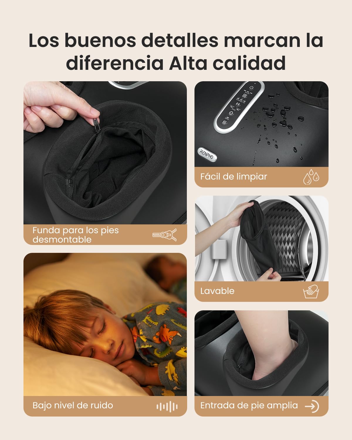 RENPHO Masajeador de Pies con Calor, Material Suave y Flexible, Masaje Shiatsu para Dedos y Arcos, 3 Niveles de Presión de Aire y 3 Niveles de Amasado, Ideal Como Regalo Para Hombres y Mujeres