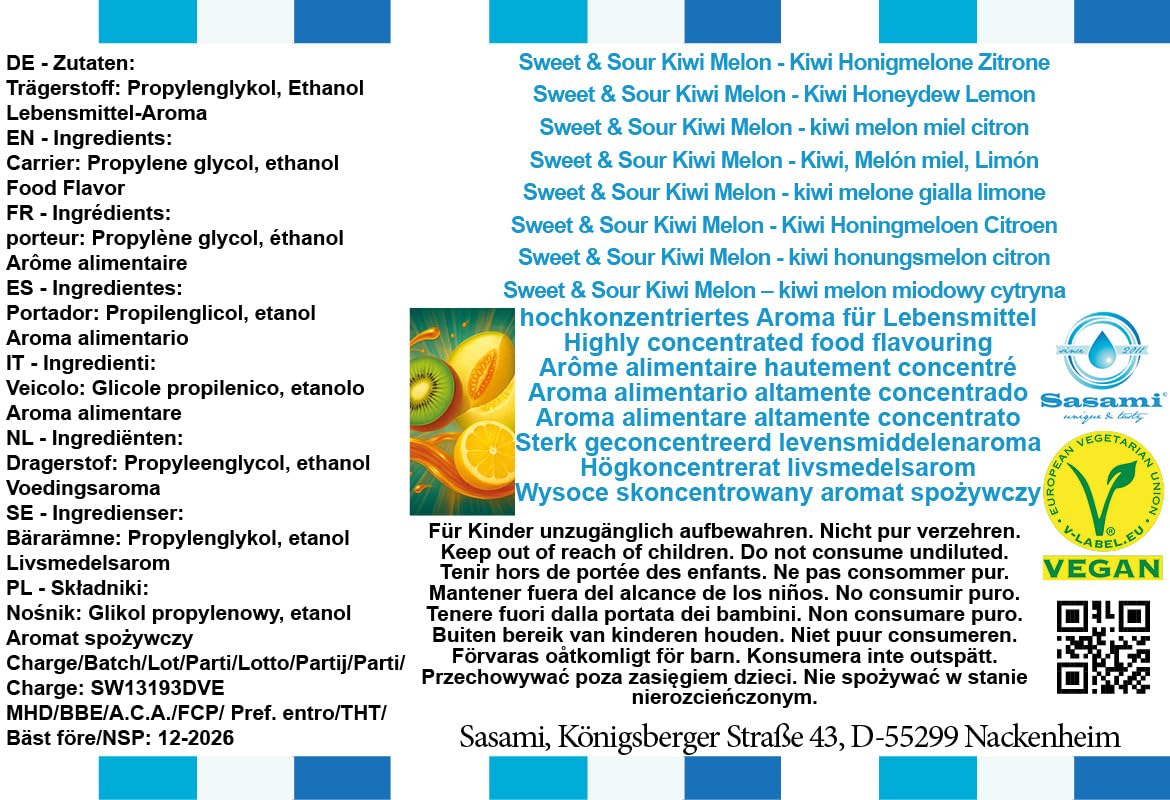 Sweet & Sour Kiwi Melon - Kiwi Honigmelone Zitrone Aroma Konzentrat - Vegan - Sasami - 100ml