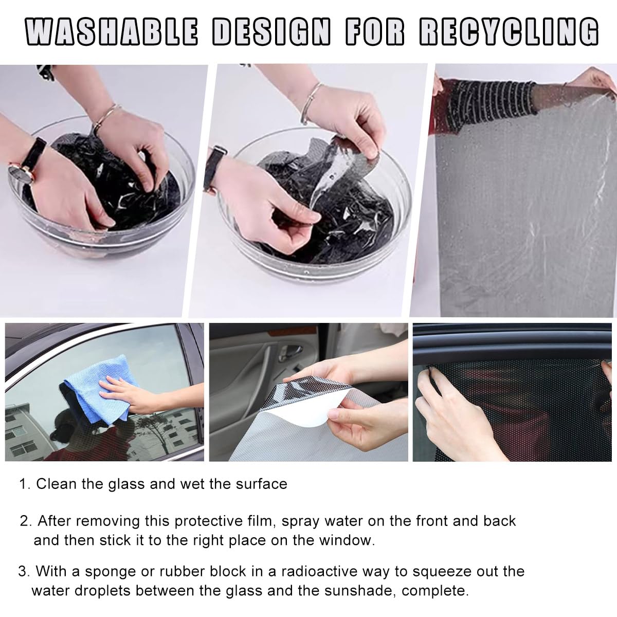 4-Piece Car Side Window Sunshade - Static Cling UV Protection Film For Vehicles