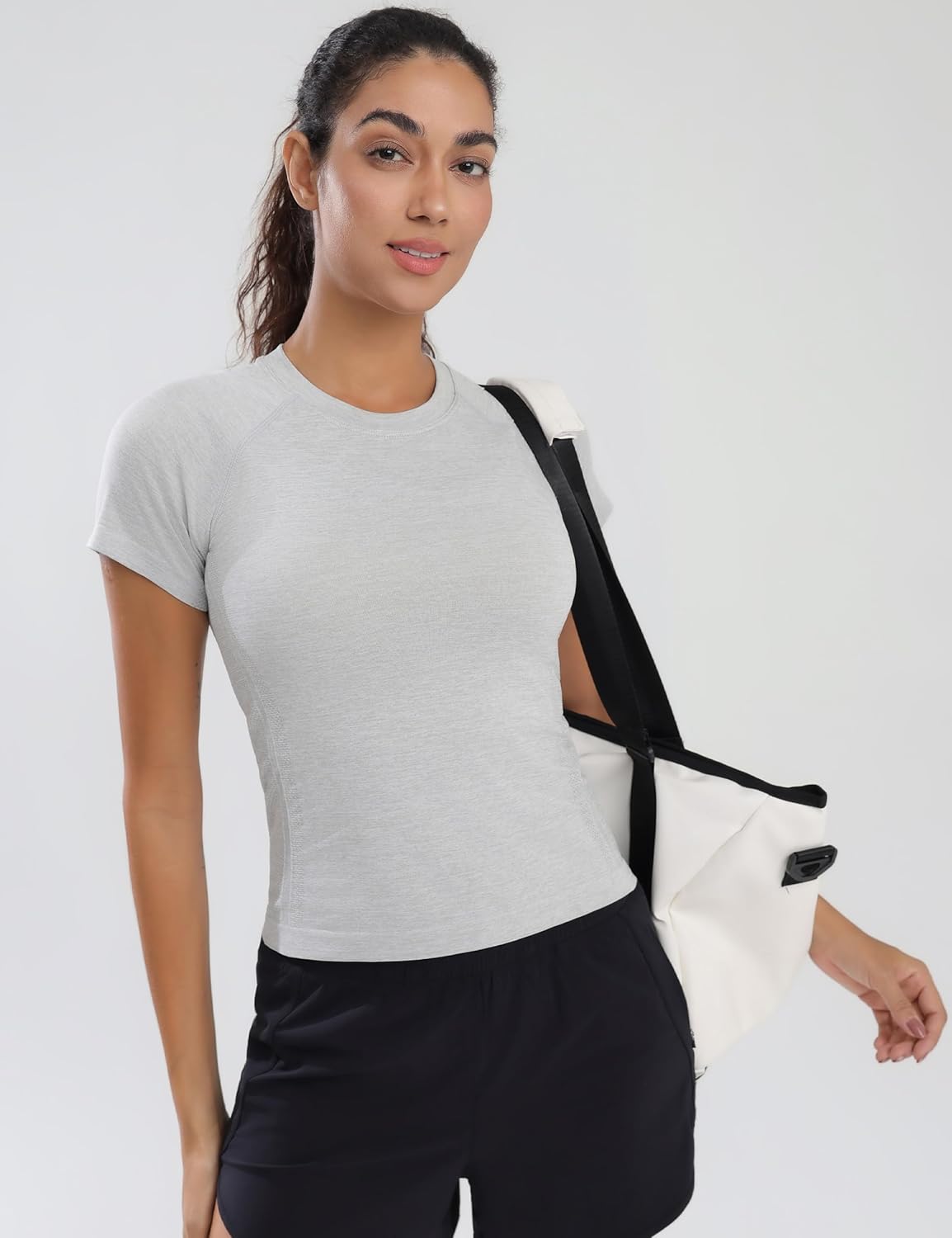 Workout Tops for Women Hip Length Athletic Running Gym Yoga Short Sleeve Shirts Seamless Breathable Crewneck Tees - Image 4