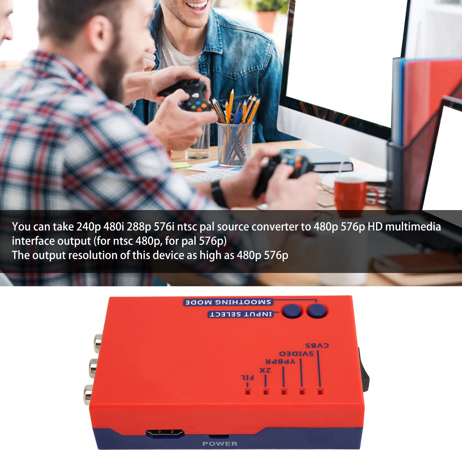 Bewinner per RetroScaler2x AV a HDMI Converter Adapter, 480P Retro Game To TV Adapter, Buone prestazioni audio per Vic20 per N64 per SFC per per MD2 per MD1 per C64(rosso)