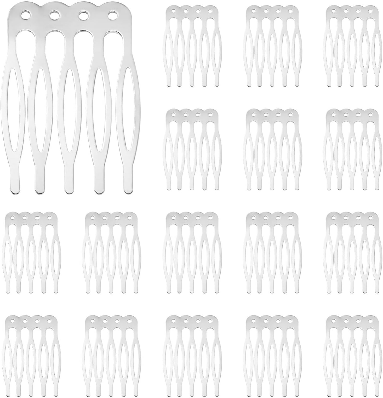 50pcs Hair Combs Simple Tuck Comb Five Teeth Metal Combs Handmade Hair Side Comb Hair Accessories for Women Ladies (Silver)