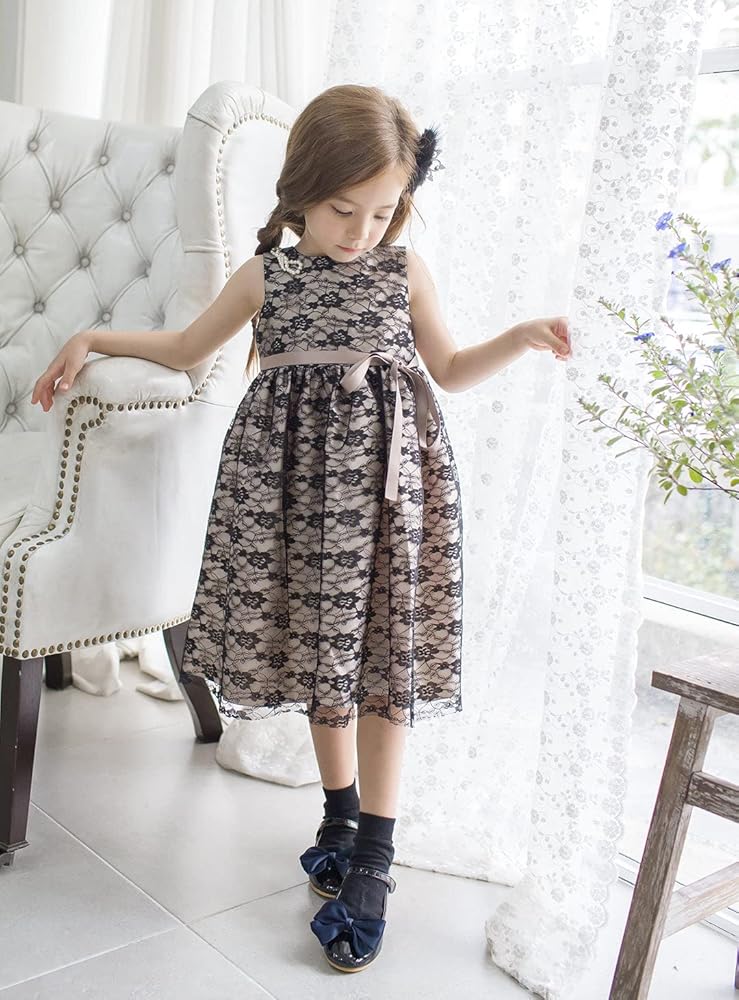 DRESCCOドレスコ ゴールドブラックフロッキードットドレス 120 (6号