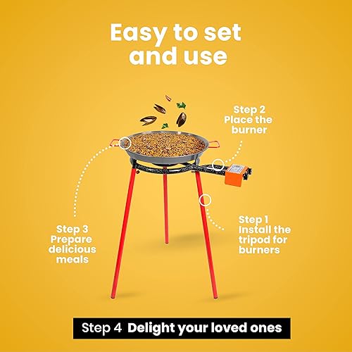 Miniatura 6 de Machika Mediterraneo - Juego de quemador de paella y soporte  Sartén de acero al carbono de 17 pulgadas con soporte para quemador de paella (33