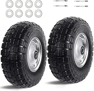 12'' Flat Free Tires Rubber Replacement Solid Tire and Wheel Assemblies for Hand Trucks Garden Cart Wheelbarrow - 3.5”Wide Polyurethane Tires 2.1 Hub with 5/8 Inch Axle Borehole Silver