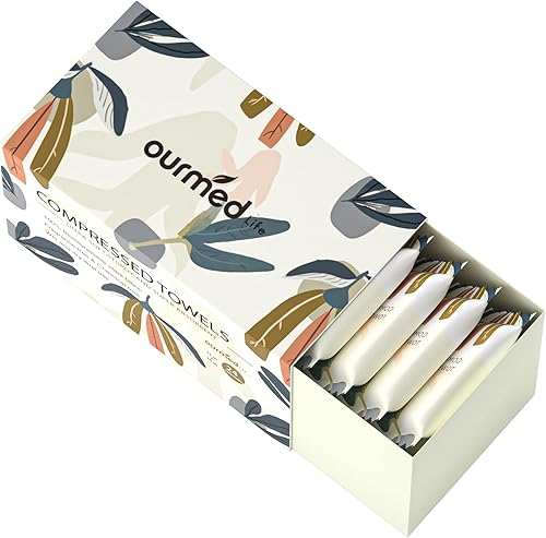 Ourmed Life Toallas desechables comprimidas para acampar  Toalla limpia biodegradable, compacta, súper absorbente, ideal para viajes y campamentos,