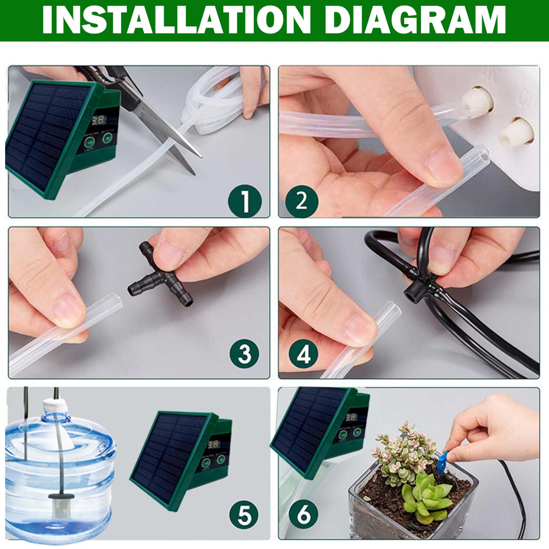 Sistema di irrigazione solare a goccia – Kit di irrigazione automatica delle piante con pannello solare e timer per giardino interno/esterno