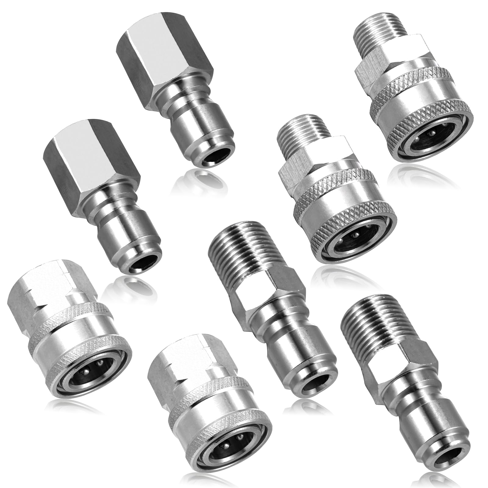 4 Sets NPT 3/8 Inch Pressure Washer Coupler Quick Connect Plug Stainless Steel Male and Female Quick Connect Fittings Pressure Washer Adapter Set (Internal Thread, External Thread)