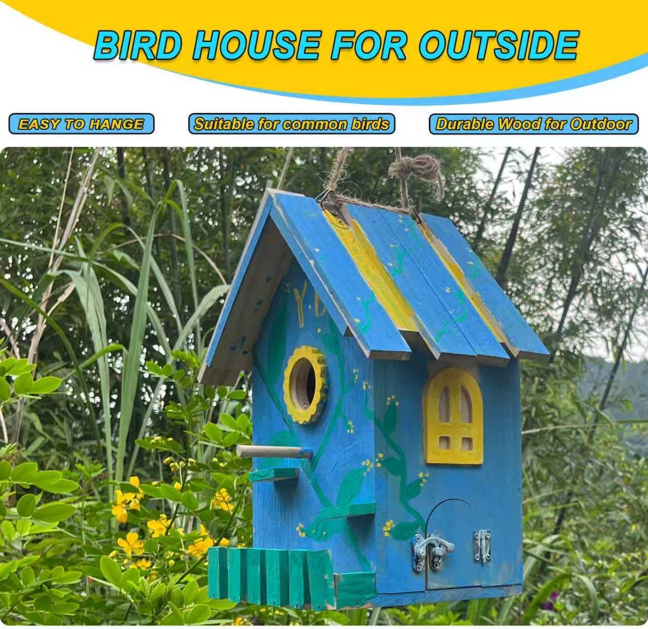 Wooden Bird Houses Kit for Kids and Adults, DIY Craft for Adults with Paint Set, Art Craft Outdoor Birdhouse, Hanging Birdhouse for Garden Yard Decor (1 Pack)