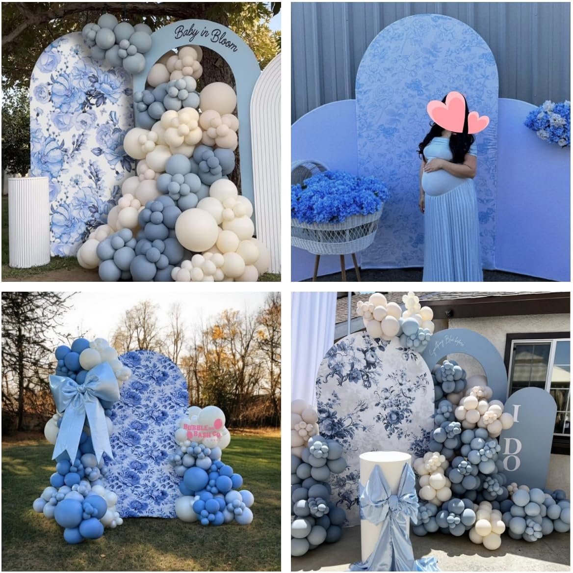 Blue Florasl Arch Backdrop Cover Baby in Bloom Baby Shower Decorations Arch Stand Spandex Covers Afternoon Tea Event Wedding Birthday Party Decors (3.3x6.5ft Cover,3856)