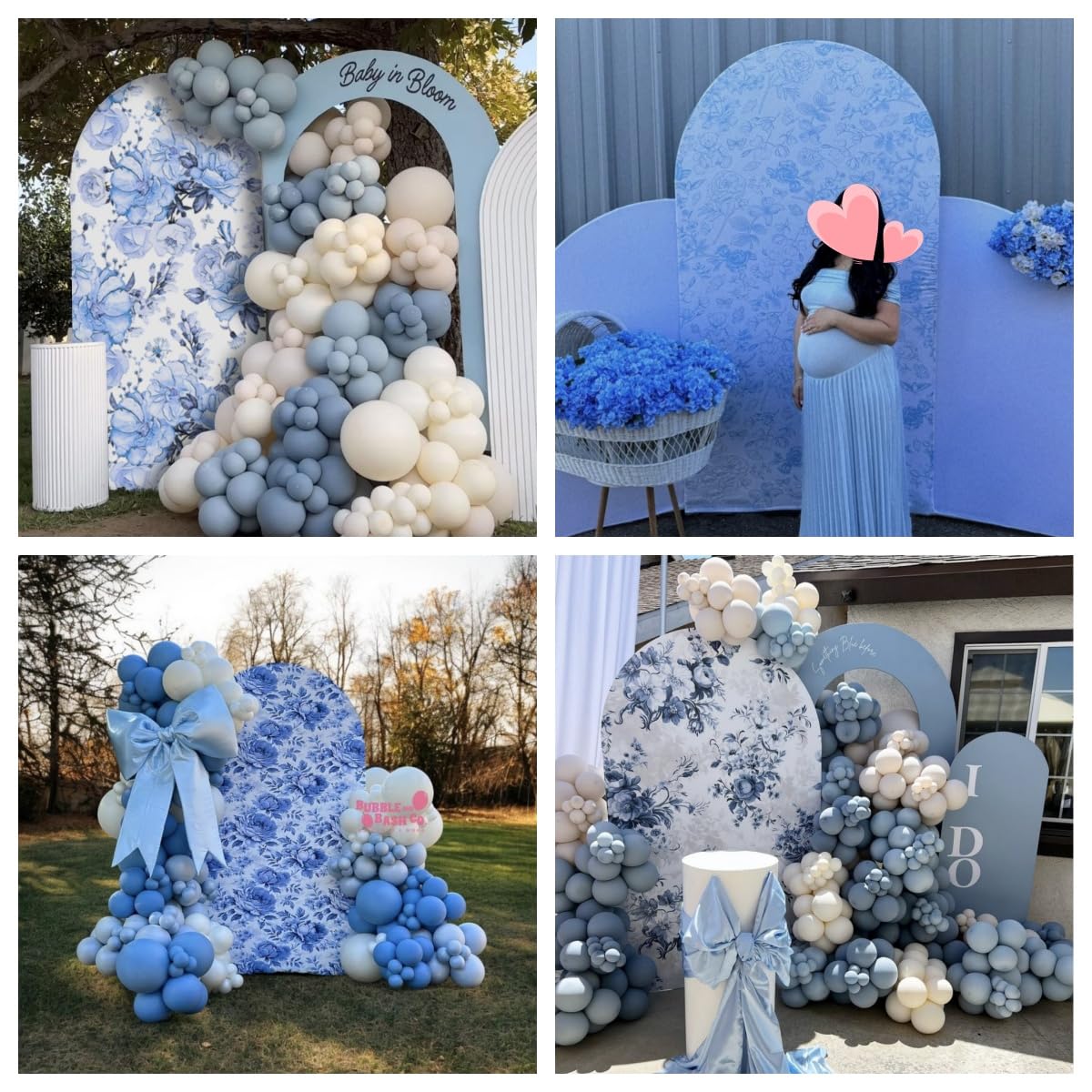 KONPON Bloom Blue Vintage Floral Arch Backdrop Cover - Chinoiserie Theme Party Decor