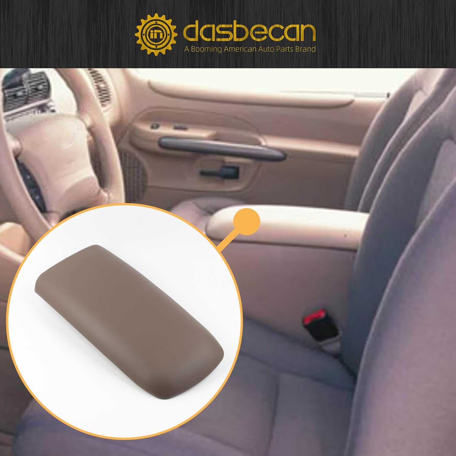 Dasbecan Center Console Lid Compatible with Ford Explorer 1995-2001 Ford Explorer Sport(3-Door) 2001-2003 Ford Explorer Sport Trac 2001-2005 Mercury Mountaineer 1997-2001 Tan Replace 924-883