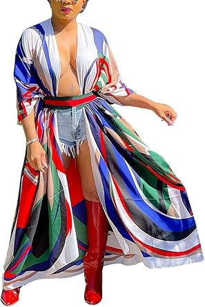 Floral Kimonos for Women Casual Open Front Stain Long Kimono Robes Cardigan Cover Up Plus Size