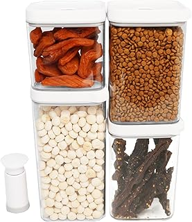 BARRYSAIL Vacuum Sealed Food Storage Containers with Pump – Airtight, Keeps Food Fresh, Prevents Bacteria – Ideal for Grains, Coffee, Snacks & dog food storage container(4-Piece Set)