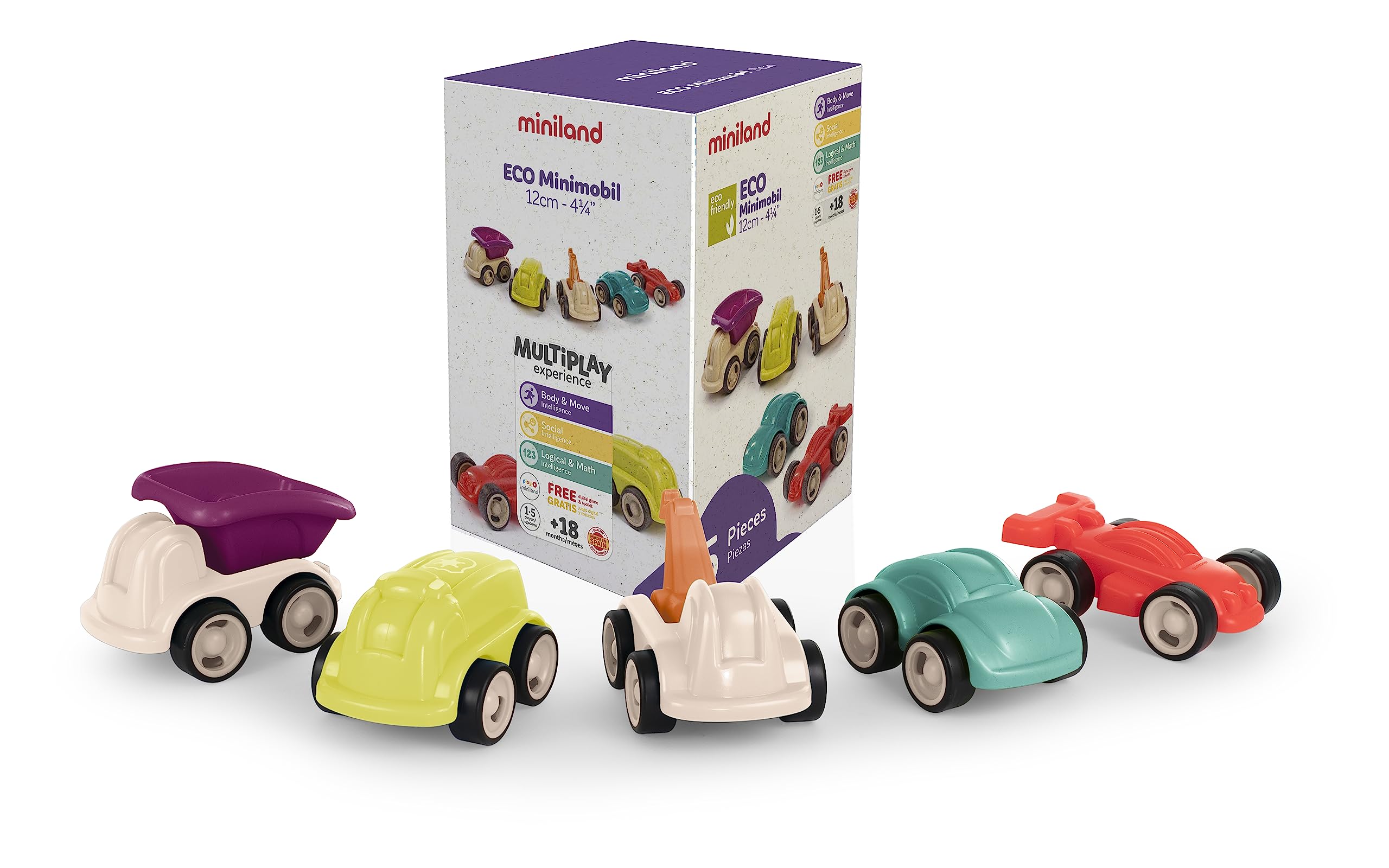 Miniland ECO Minimobil 12 cm (5 Units) - Road Education, Durable Design, Didactic, Cars