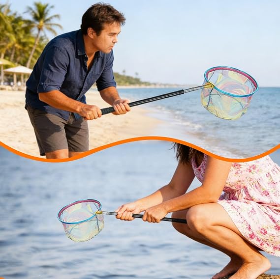 Telescopic Fishing Net with Non-Slip Handle, Insect Butterfly Net Extendable from 40cm to 151cm, Heavy-Duty Skimmer Landing Nets for Outdoor Catching Insects Pond Fish Beach Play