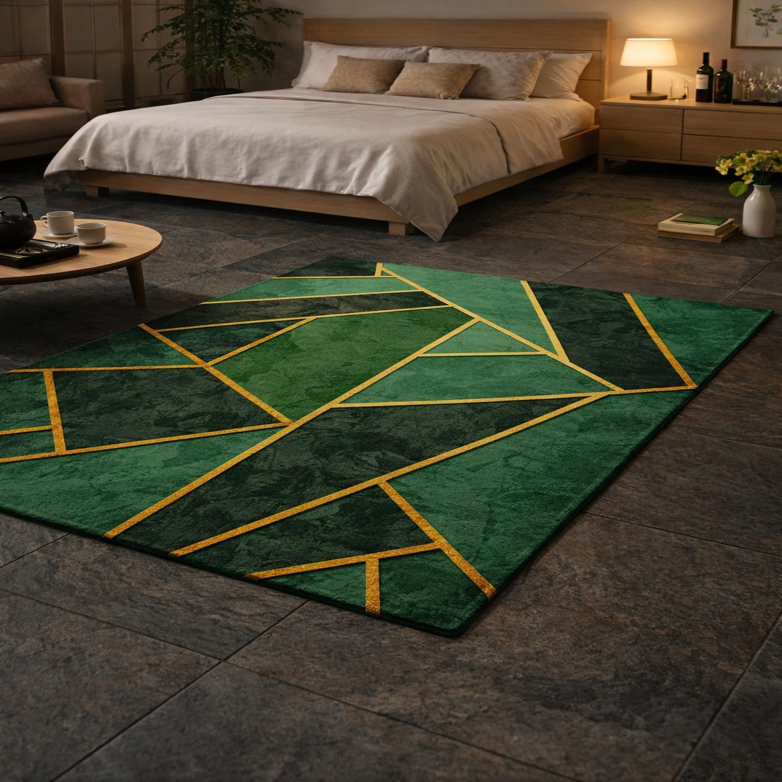 Tapis de salon grande taille 180x230cm geometric green moderne