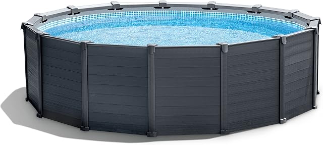 Intex Intex Frame Pool Set Graphit Ø 478 x 124 cm, Pool, Sandfilter, Abdeckplane, Bodenschutzplane, Sicherheitsleiter, GS, 26384GS, Grau