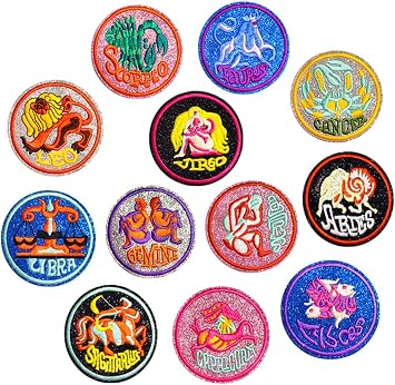 12pcs Embroidered Cloth Patches Iron-on or Sew-on Decorative Repairing Motif Badges Applique Dress AccessoriesZodiac Signs