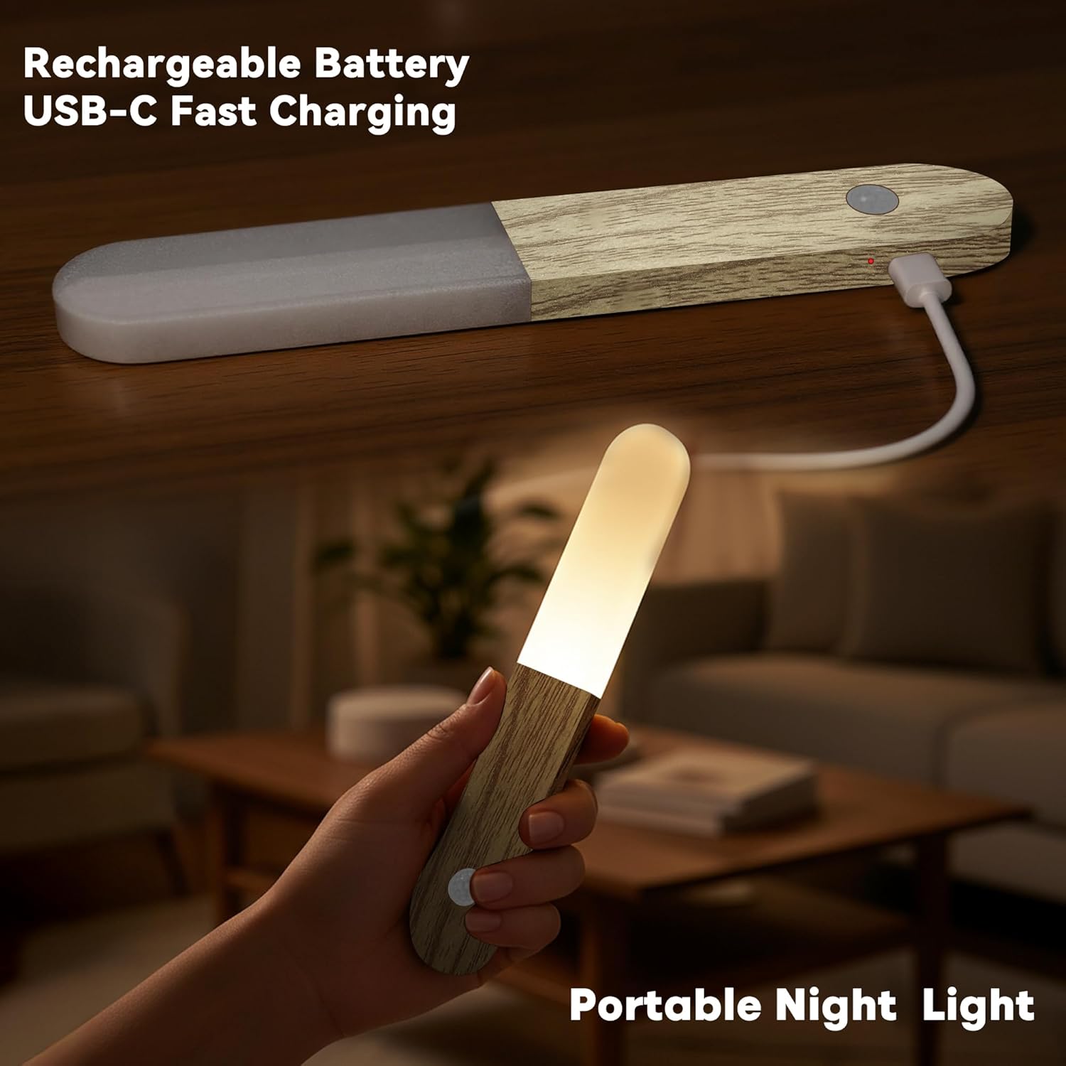 iThird Motion Sensor Light Indoor - Wireless Wall Light, lumi Light, Magnet Rechargeable Wall Sconces, Portable Night Lights, LED Lights for Closet, Bathroom (Beech 3PCS)