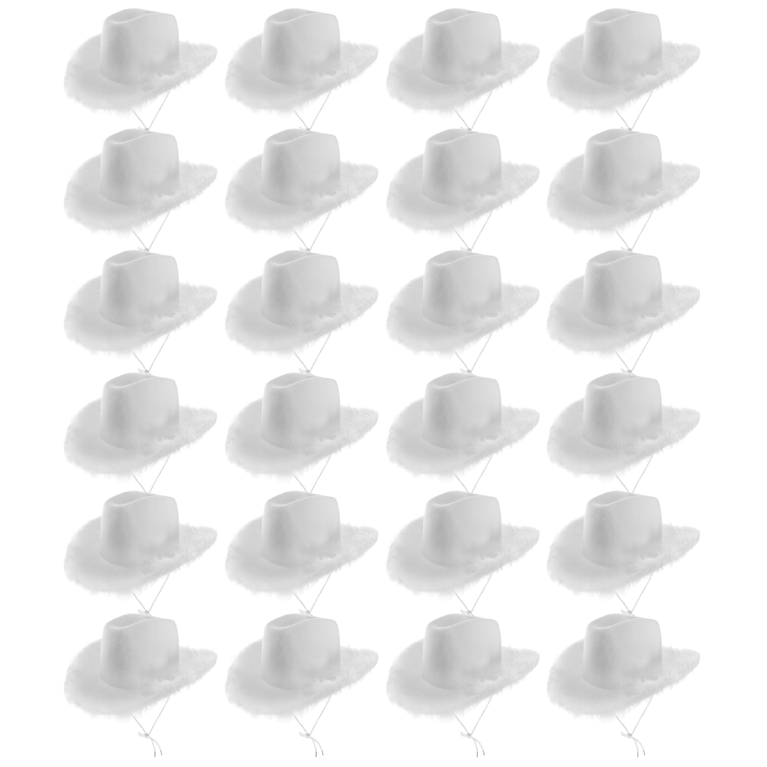 Adults Marabou Cowgirl Hat - Pack of 24 - White Felt Cowboy Hat with Marabou Trim - Adults Fluffy Trim Cowgirl Hat Western Party Hen Party Fancy Dress Accessory