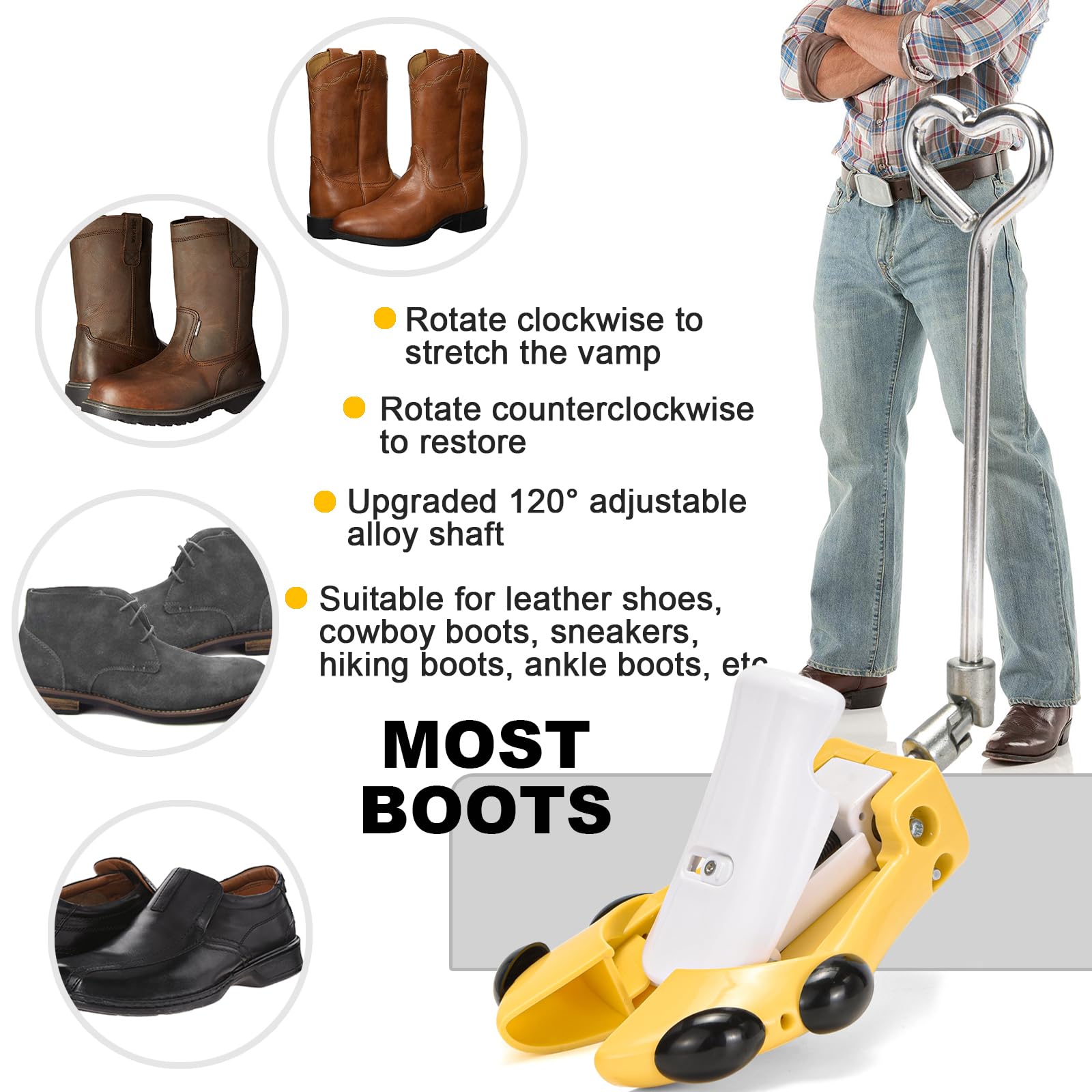 Estiradores de botas para botas vaqueras gruesas y anchas, ajustables para hombres y mujeres, empeine alto y expansor de puntera ancha