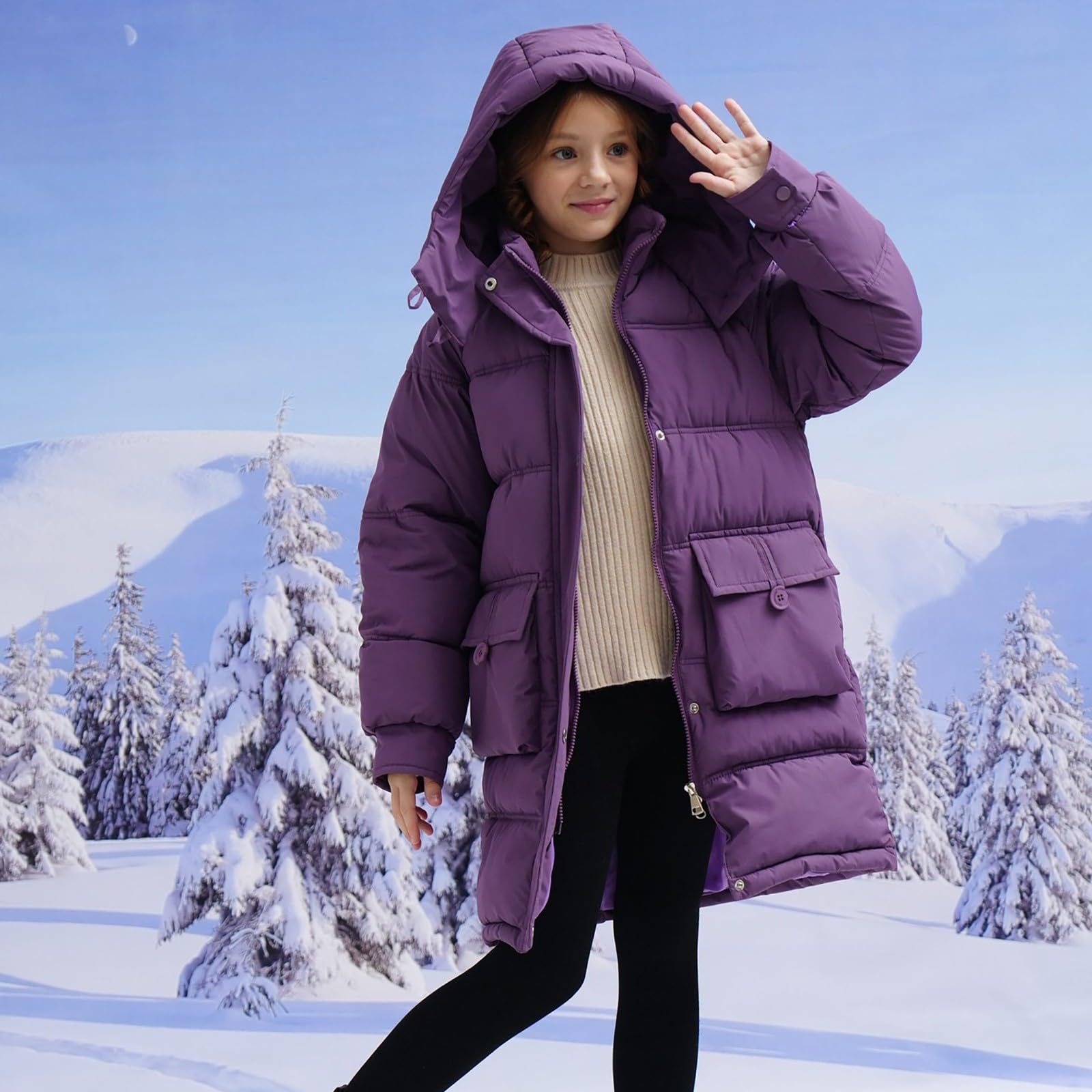 Veste matelassée à capuche pour fille avec fermeture éclair légère et unie - Manteau d'hiver chaud à fermeture éclair coupe-vent - Parka d'extérieur coupe-vent