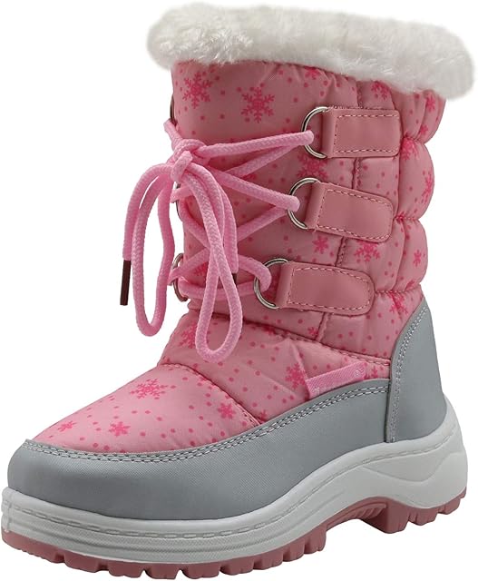 Apakowa Boys Girls Cosy Casual Warm Puff Zipper Snow Boots Kids Mid Calf Soft Fur Lined Winter Shoes for Outdoor
