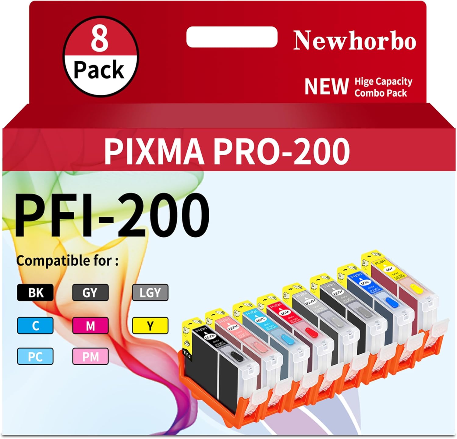 CLI65 CLI-65 Ink Cartridge Compatible for Canon PIXMA Pro200S Pro200 Printer(BK C M Y PM PC GY LGY 8-Pack)