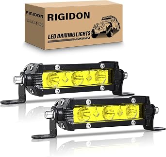 RIGIDON 2PCS 15W Amber LED Light Bar 4Inch Slim Light Bar Single Row Waterproof LED Work Light Driving Boat Off Road Lights for ATV UTV Truck