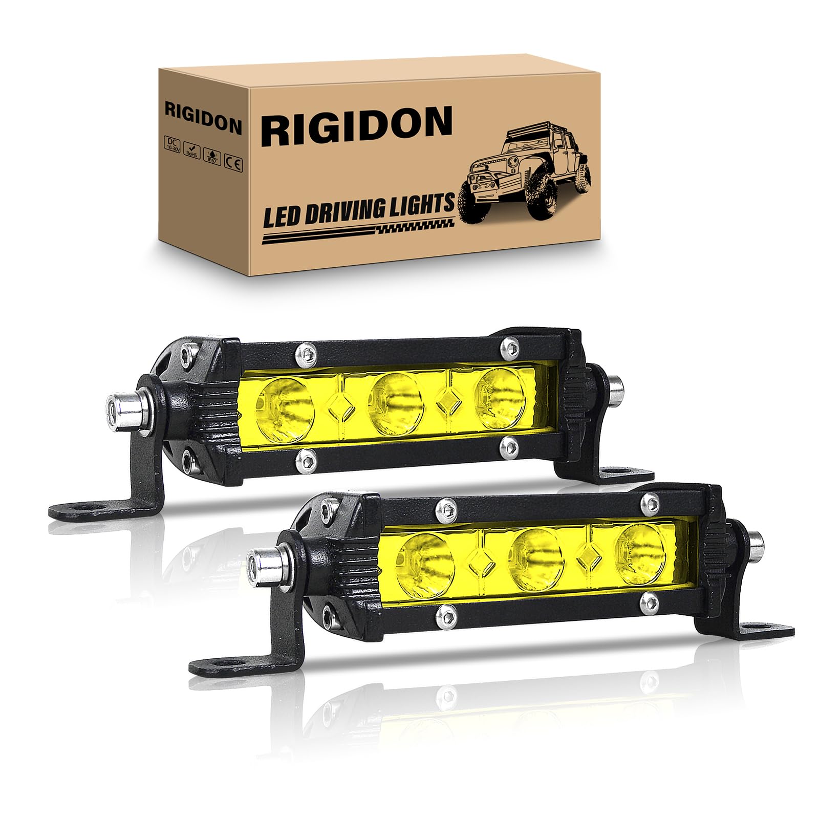RIGIDON 2PCS 15W Amber LED Light Bar 4Inch Slim Light Bar Single Row Waterproof LED Work Light Driving Boat Off Road Lights for ATV UTV Truck