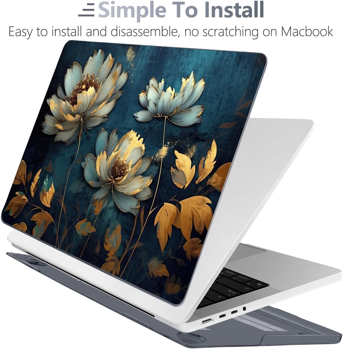 Batianda for New MacBook Pro 14 inch Case 2025 M5 2024 2023 2021 with M4 M3 M2 M1 Pro/Max Chip,Creative Designed Clear Hard Shell with Keyboard Cover & Screen Protector, Blooming Flowers - Image 5