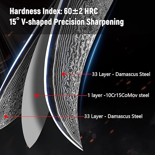 Miniatura 3 de Cuchillo de chef japonés de 8 pulgadas, cuchillos de cocina profesionales japoneses, patrón de martillo forjado de acero de Damasco 10Cr15MOV y