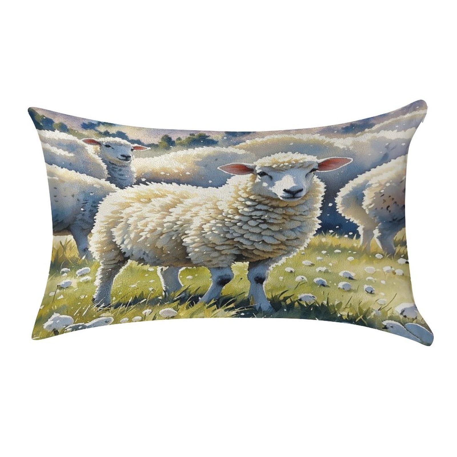 FekiLoot Sheeps Watercolor Pillow Covers Luxury Velvet Oblong Pillowcases Rectangular Throw Pillows Case Decorative Velvet Cushion Covers Ultra Soft Lumbar Pillow Shells 12 X 20 in