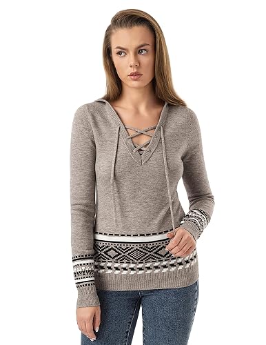 AmélieBoutik Women Fair Isle Hoodies Sweater Casual Lace Up Pullover