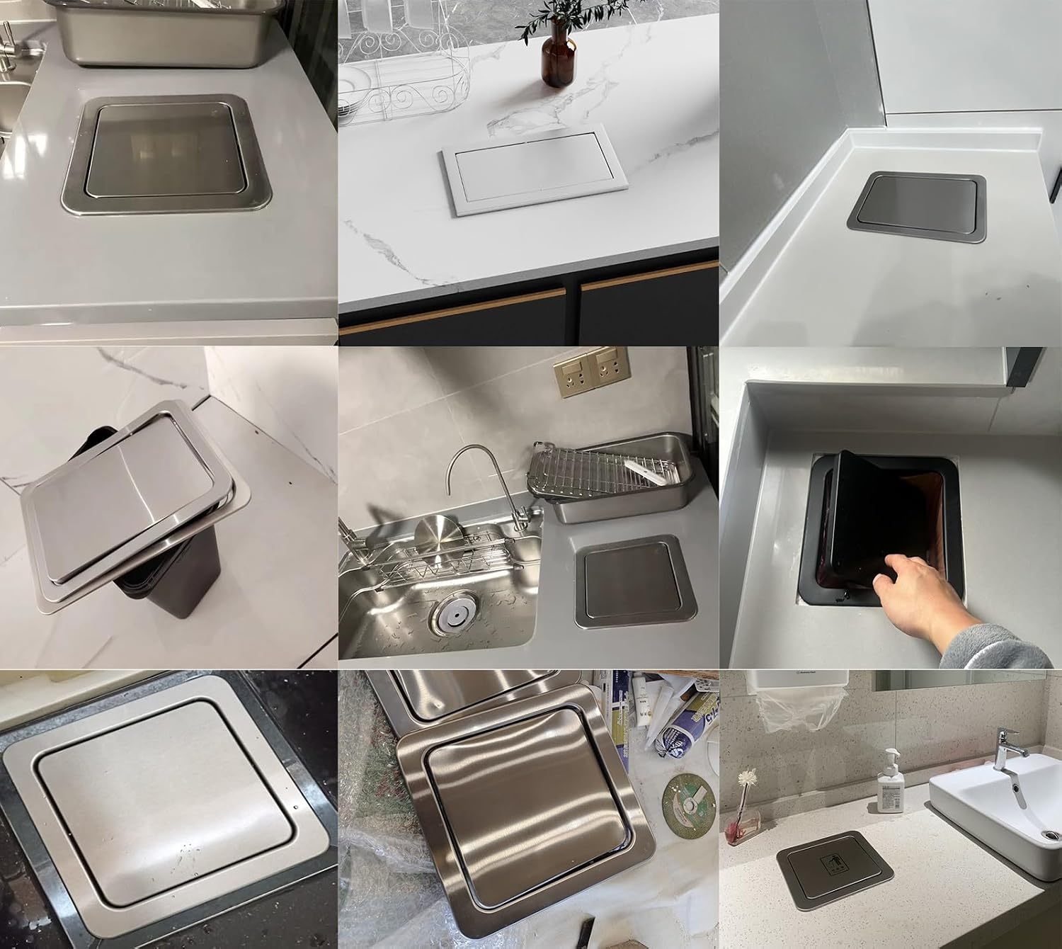 Kitchen Trash Can Lid Cover, Stainless Steel Countertop Trash Can Bathroom, Rectangular Garbage Can Lid Replacement for Cabinet/Cooking(For 19-21cm/7.5-8.3in)