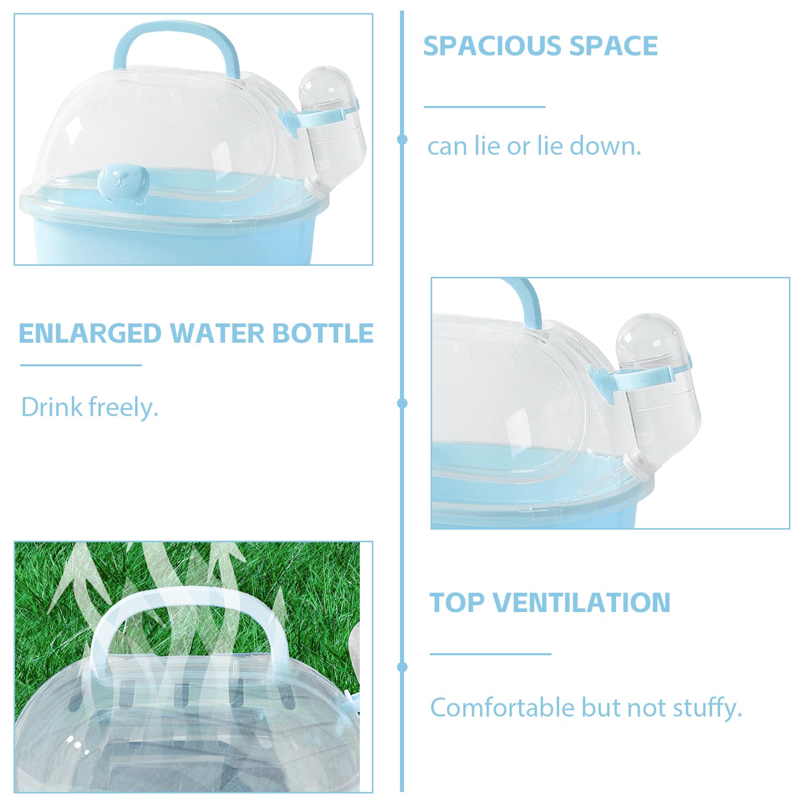 Transportbox Hamster avec bouteille d'eau, 20 x 18 x 19 cm, portable, pour petits animaux, cage de transport avec fentes d'aération, boîte de voyage, cage pour gerbilles, souris, hamsters nains
