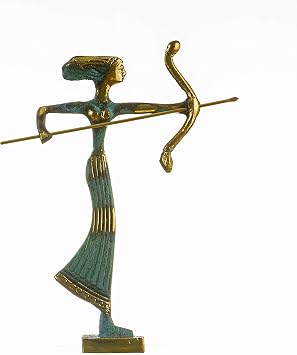 Artemis Diana Greek Statue Nature Moon Goddess with Bow Solid Bronze 6.2"