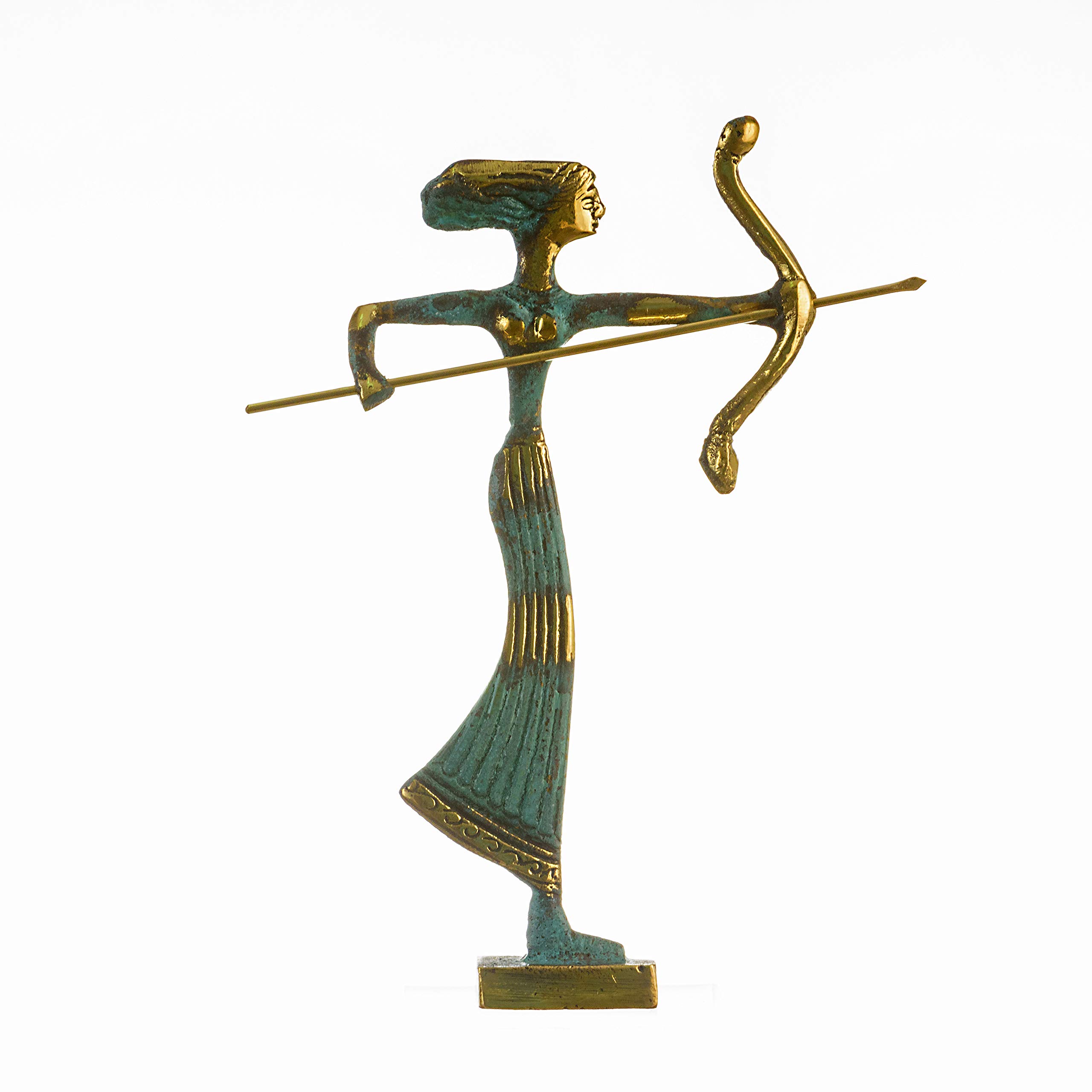 BeautifulGreekStatues Artemis Diana Greek Statue Nature Moon Goddess with Bow Solid Bronze 6.2"