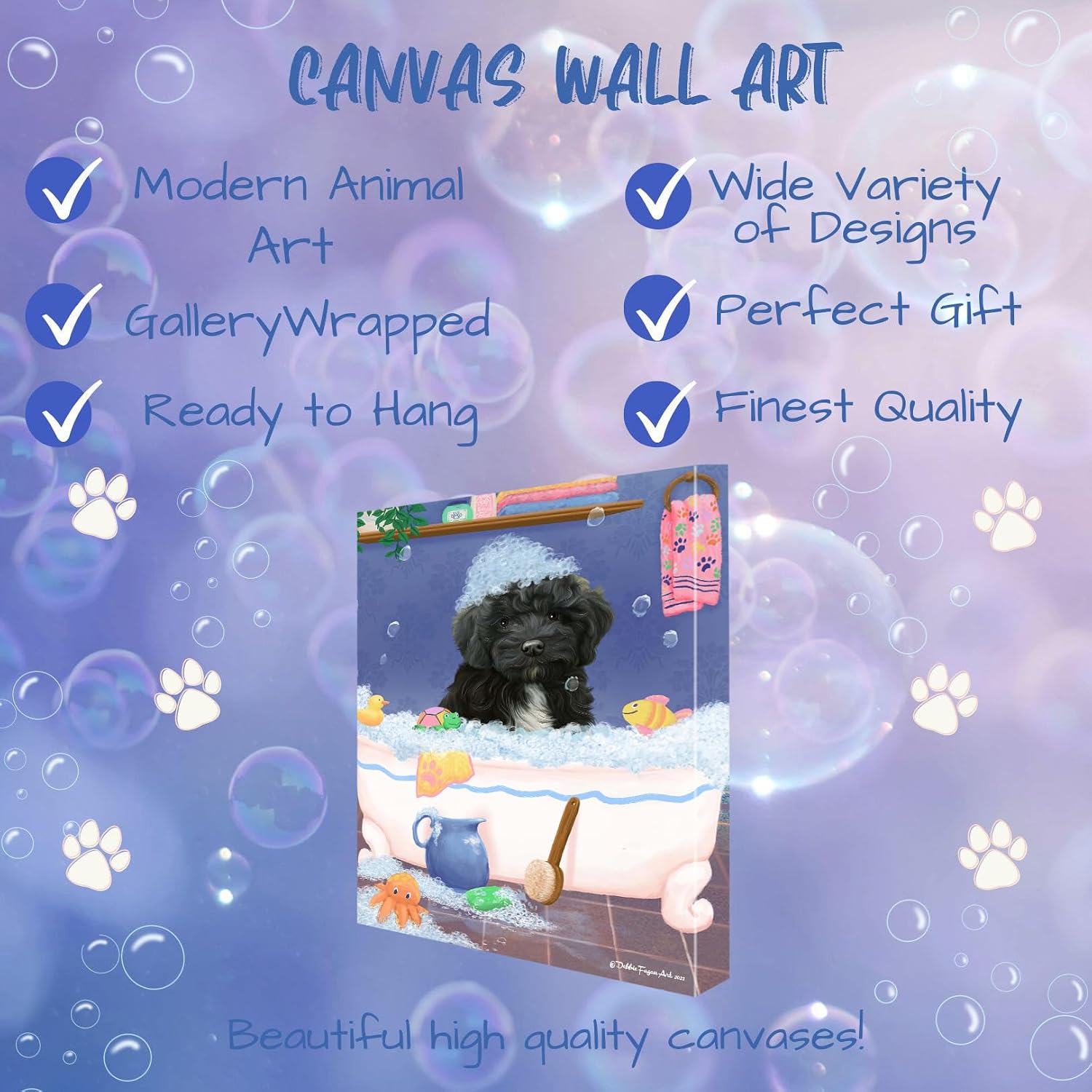 Doggie of the Day Rub a Dub with Cockapoo Dogs Canvas Wall Art - Premium Quality Ready to Hang Room Decor - Flat Rolled 20" x 24"