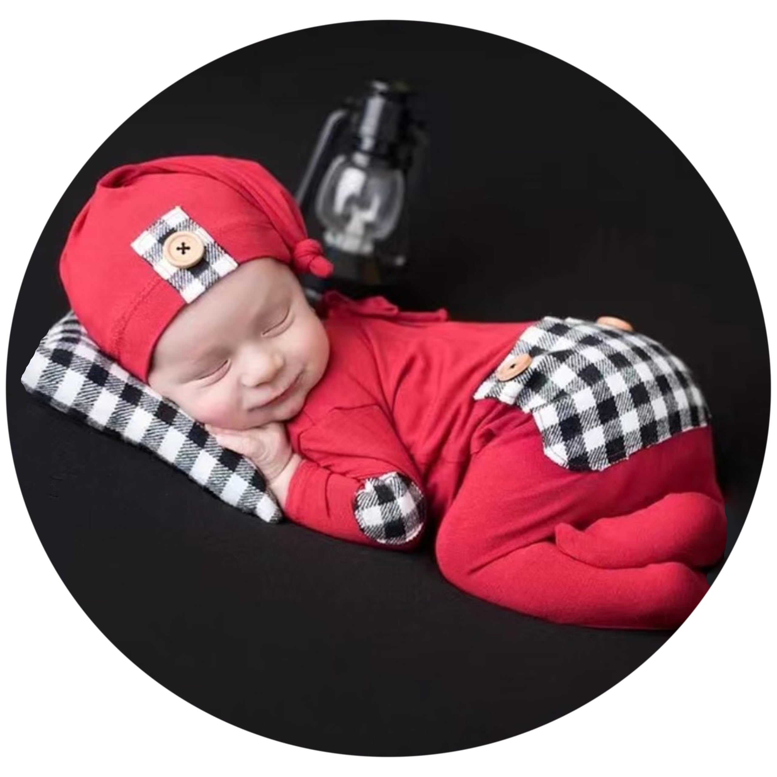 Zeroest Newborn Photography Outfits Props Baby Boy Christmas Photoshoot Clothes Infant Xmas Photo Picture Red Romper Set (Red Black Paid)