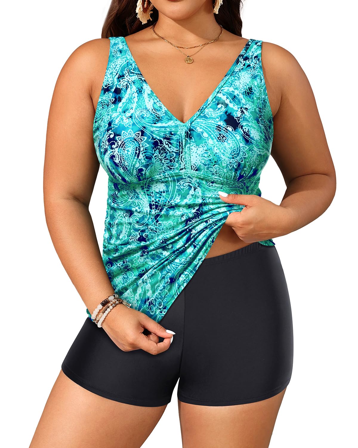 Yonique Womens Plus Size Swimsuits with Shorts Tummy Control Tankini Two Piece Bathing Suits Athletic Swimwear