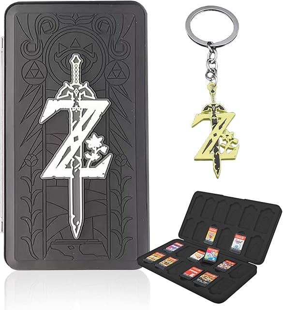Switch Games Case Holder, Game Card Case for Nintendo Switch, 48 Slots Game Card Organiser (24 TF 24 Game Cards), 3D Relief Silicone Shockproof Portable Switch Game Card Storage Case (Zelda)