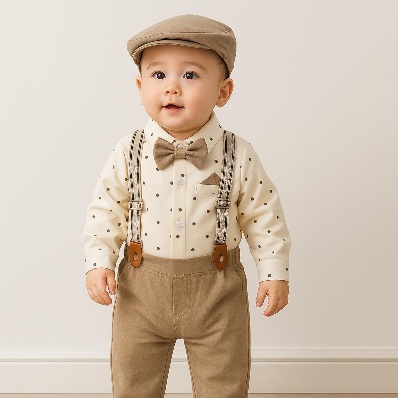 Ensemble de vêtements formels pour bébé garçon, grenouillère, chemise avec nœud papillon, pantalon et chapeau pour mariage, anniversaire, fête