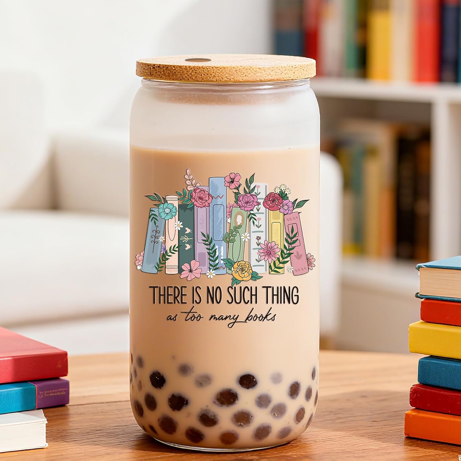 Book Lovers Gifts for Women - 16oz Cute Glass Cups with Lid Straw, Bookish Glass Tumbler Drinking Jar, Book Lover Reader Bookworm Mom Girlfriend Besties Christmas Mother's Day Gift - Image 6