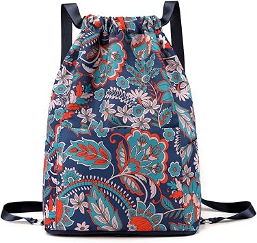 QUROXO Drawstring Foldable Large Capacity Dry-Wet Separation Travel Sports Backpack,Waterproof Travel Drawstring Gym Sack H