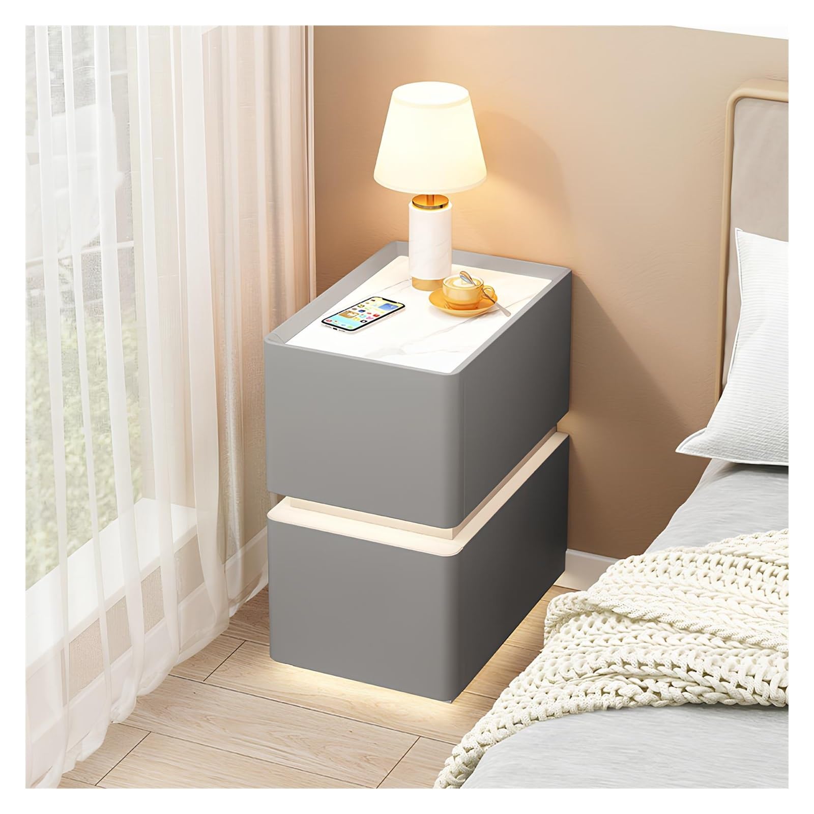 Table de chevet gain de place pour petites chambres avec veilleuse nuit