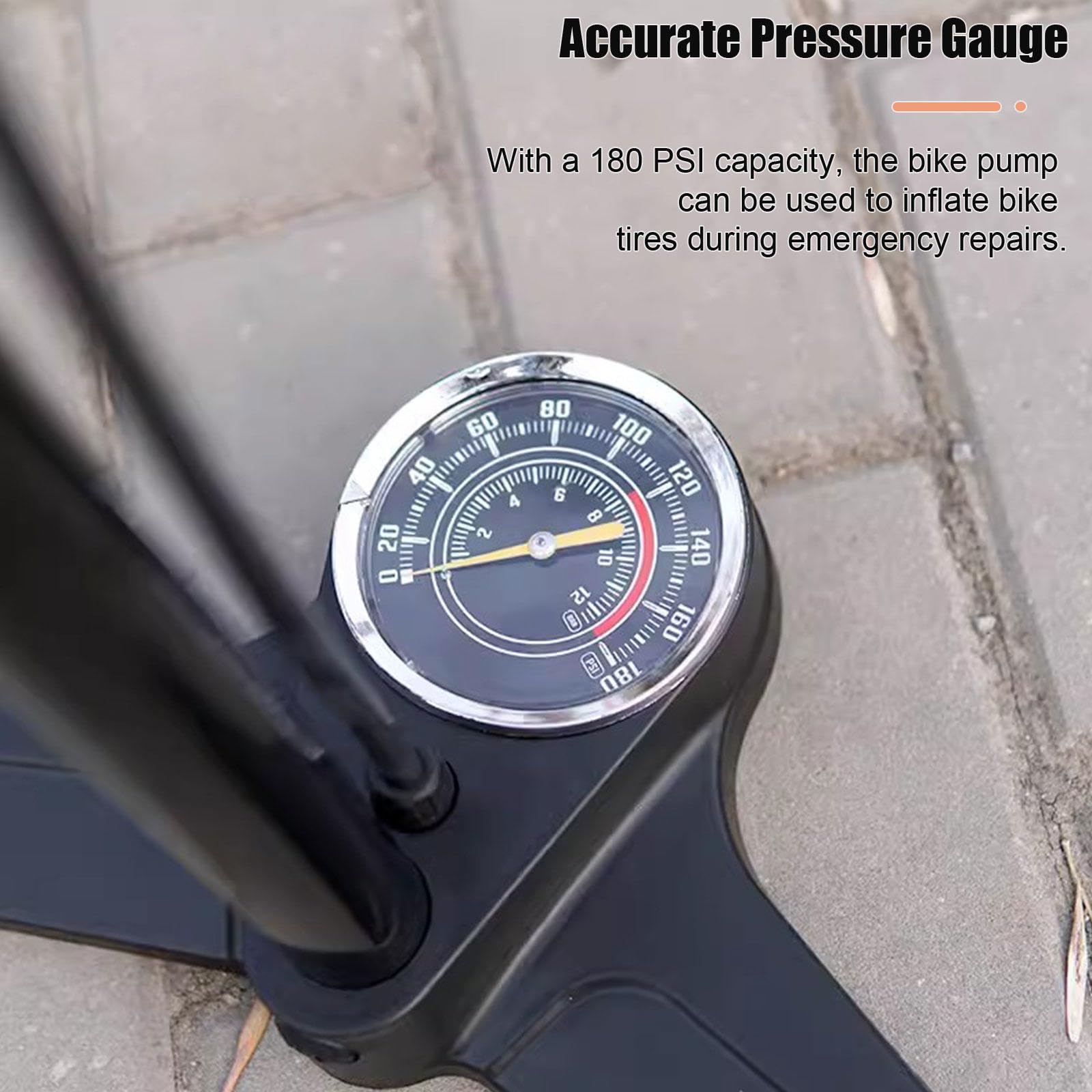 Fahrradpumpe mit Manometer - Tragbare Fahrradpumpe - 12 BAR/180 PSI Fahrradluftpumpe Passend für Presta- und Schrader-Ventile Fahrradreifenpumpe für Alle Fahrräder und Sportbälle, Schwarz