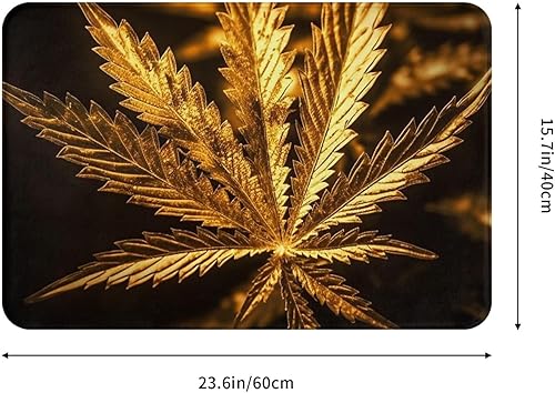 Miniatura 2 de Tapete de bienvenida para interiores y exteriores, antideslizante, tapete de cannabis dorado para entrada, alfombra de porche delantero, lavandería,
